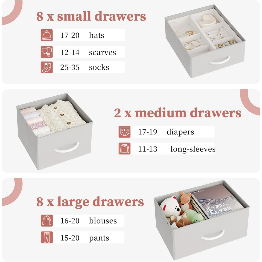 برج تخزين قماشي مكون من 18 درجًا لغرفة النوم، وخزانة تنظيم الصدر متعددة الأغراض