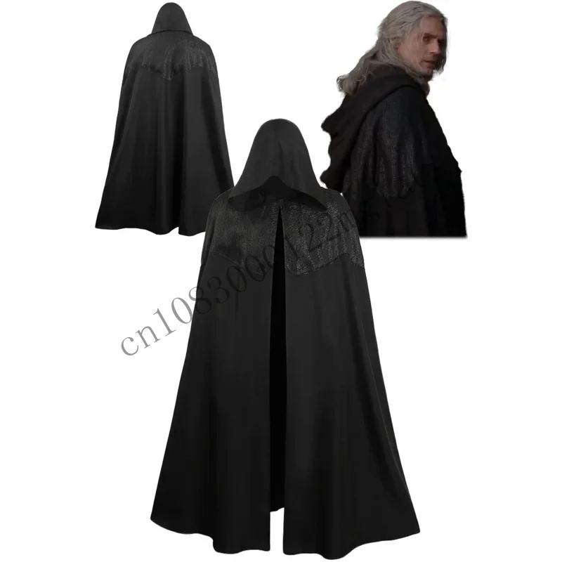 TV Wizard 3 Costume Geralt Black Cape Cosplay Fantasia Cloak Adult Men Fantasy Fancy Male Halloween Carnival Party C CMM221