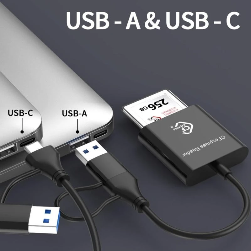  CFE Type B Card Reader USB 3.2 Gen 2 USB C/A Port for Camera Laptop Phone