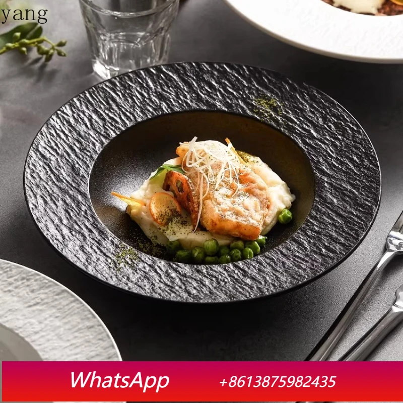 

LMM Creative Rock Pattern Household Western Salad Bowl Western Food Plate Pasta Plate Premium Sense
