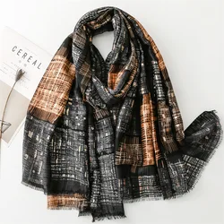 Women Vintage Ombre Color Blocked Plaid Fringe Viscose Shawl Scarf Lady High Quality Wrap Pashmina Stole Bufandas Muslim Hijab