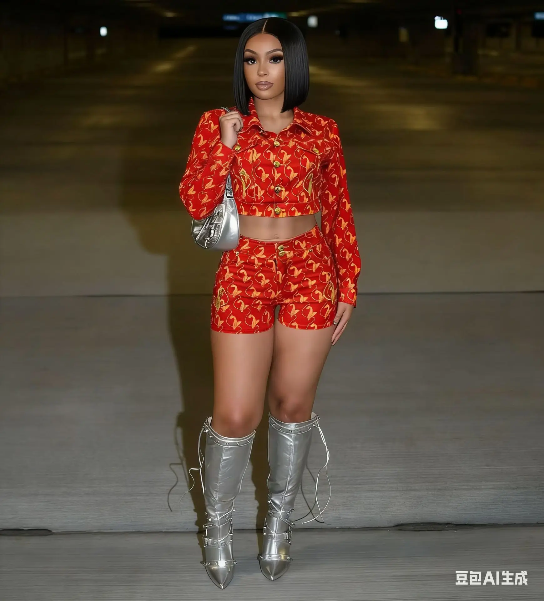 

Printed Embroidery Women Fashion Casual 2 Piece Set Turn Down Collar Long Sleeve Single Breasted Jackets Crop Tops + Shorts Suit