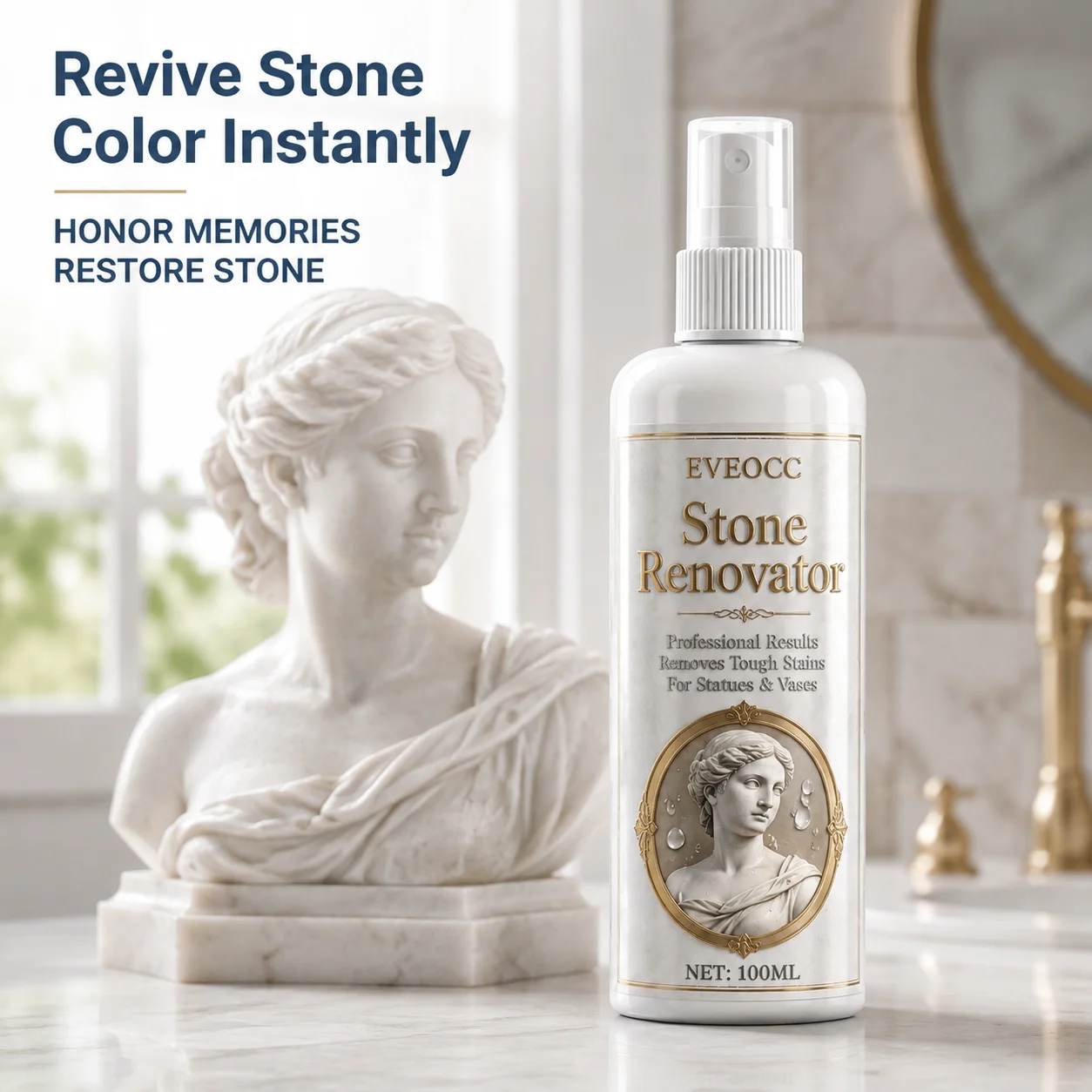 EVEOCC Stone Renovator Spray 100ml, Stone Stain Remover Cleaner for Statues Vases & Stone Surface Restoration