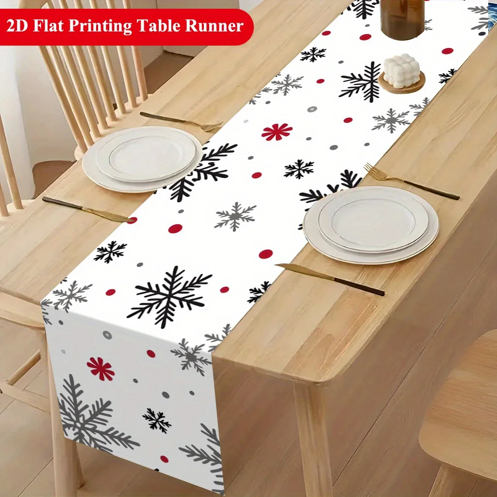 2D‑Printed Snowflake Red Dot Table Runner, Decor for Dining Table, Coffee‑Table, Gatherings, Indoor‑Outdoor Parties