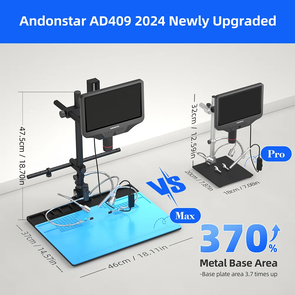 Andonstar 2024 AD409 Max with Endoscope WIFI USB/HDMI 10.1\'\' Digital Microscope Measure for Soldering PCB/SMD Electronics Repair