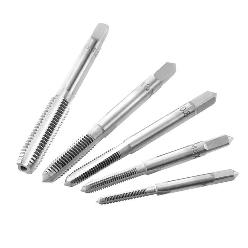 Grifo de rosca recta de 5 piezas, broca de mano de acero de alta velocidad, tornillo métrico recubierto de titanio, M3, M4, M5, M6, M8