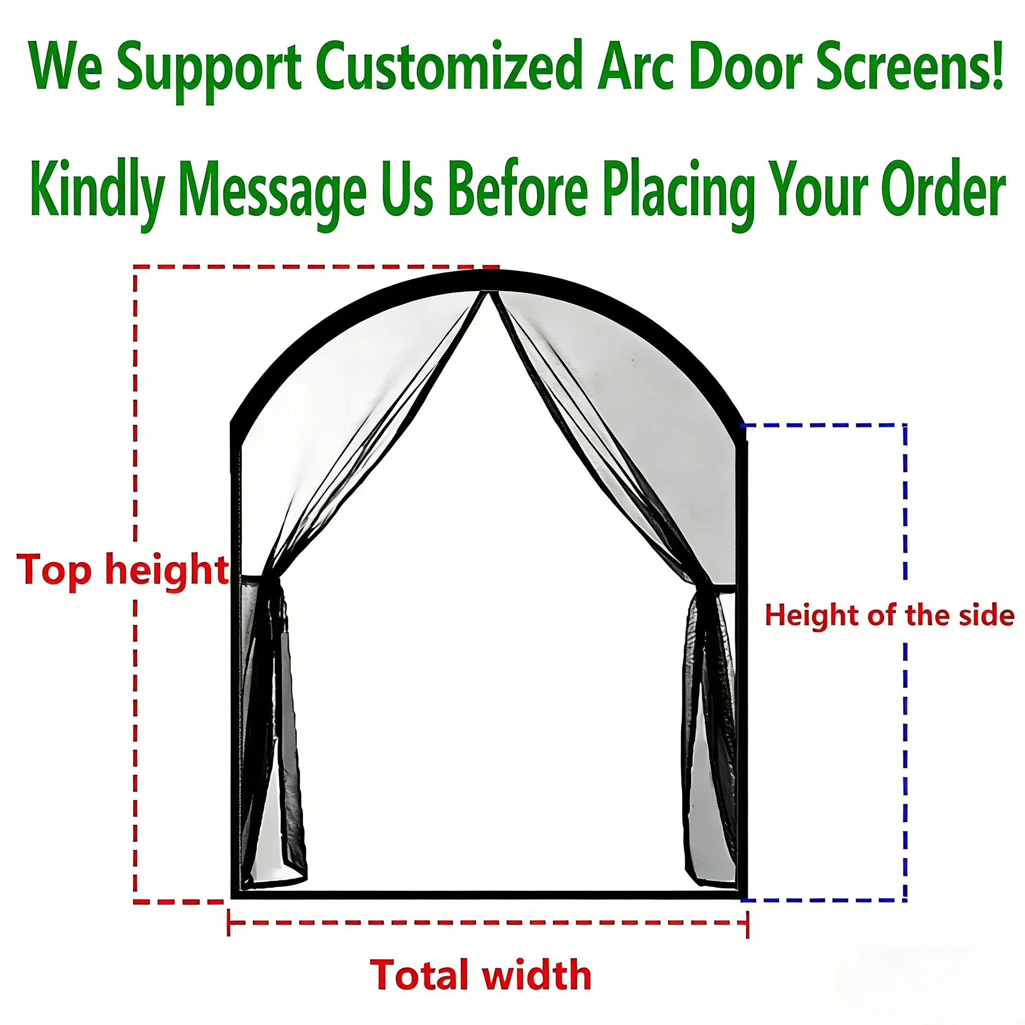 Arched Curved Magnetic Door Screen,Customized Invisible Fiberglass Mosquito Net,Insect Fly Mesh for Doors Windows,Black White