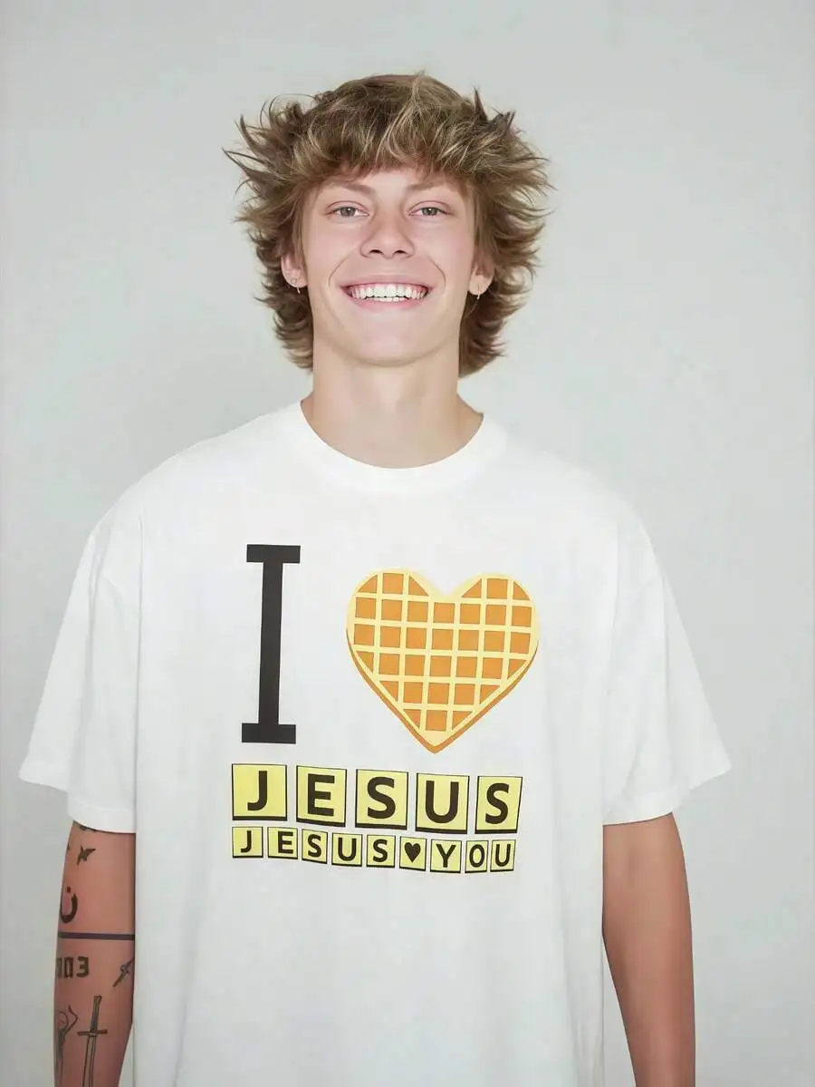 Bryce Crawford Merch I Love Jesus Jesus Loves You Waffle Shirt, 100% Cotton Christian Graphic Tee, Unisex Casual Inspirational B