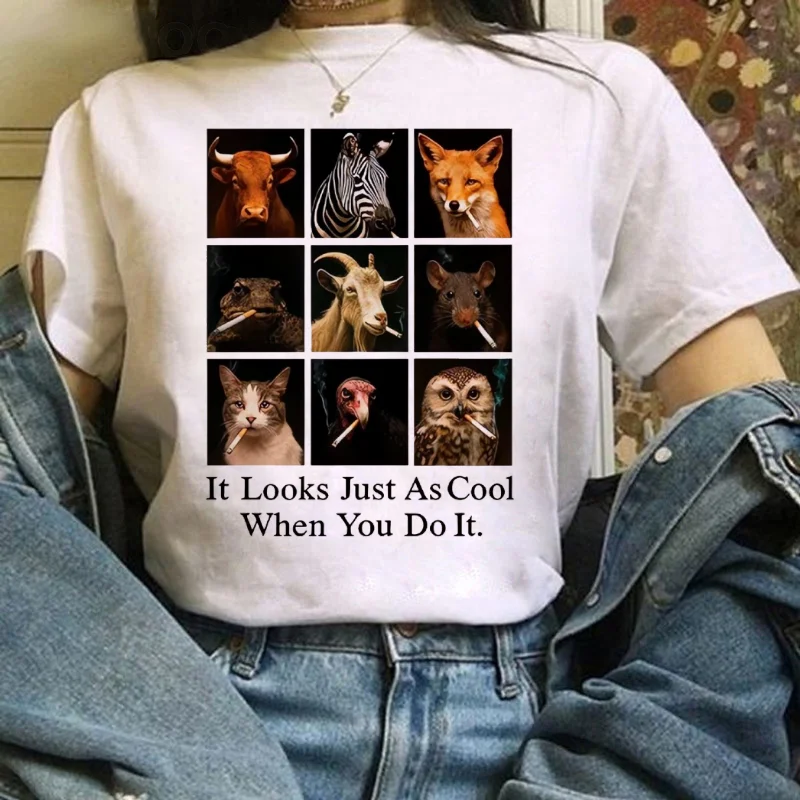 

Pattern Women's Cartoon Animal Print Cute Top Japanese T-Shirt Regular Versatile Fun Women's Round Neck Casual Style T-Shirt