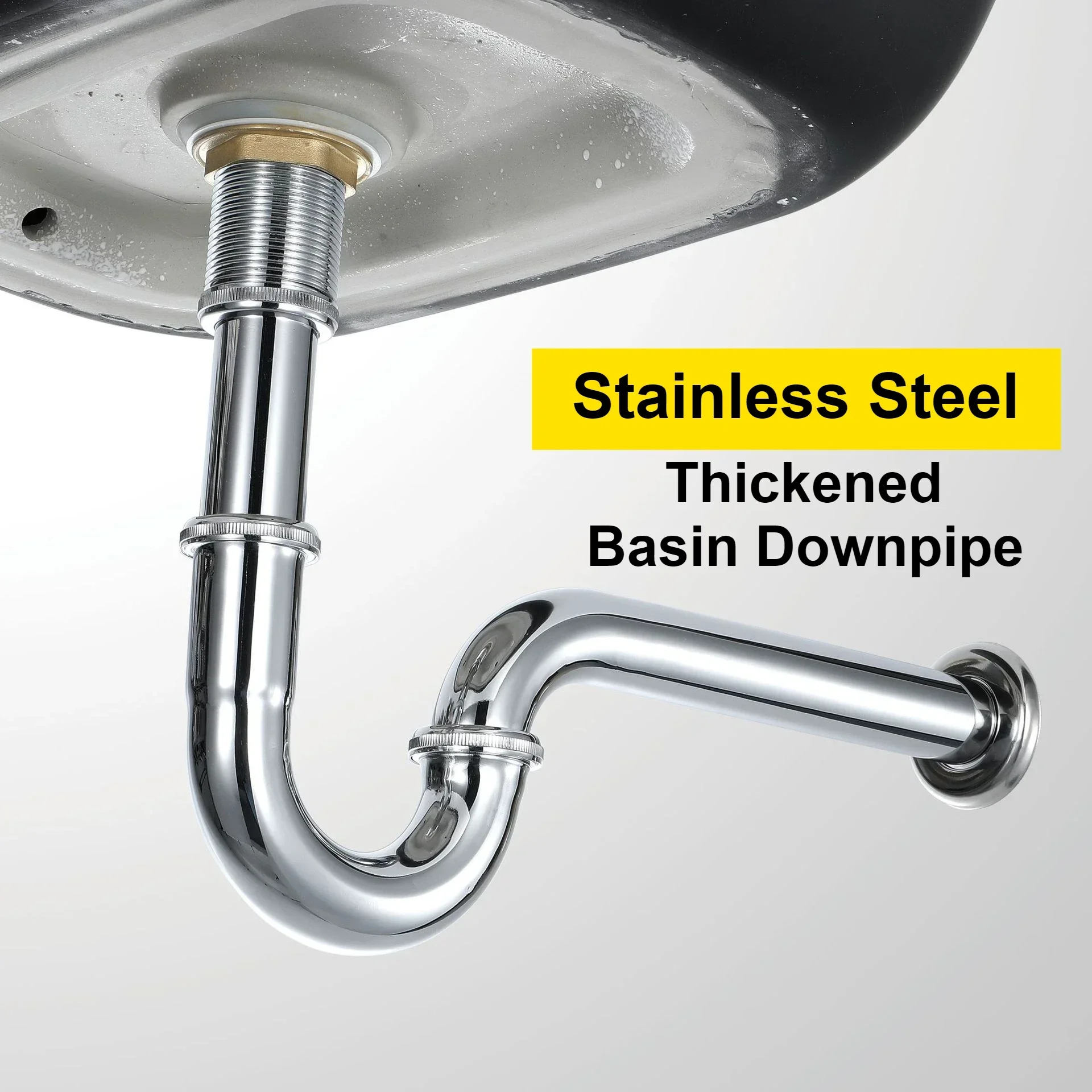P-shaped Kitchen Sink Stainless Steel Drain Pipe WashBasin Drain Bathroom Stainless Steel Drain Pipe Elbow Drain Connection Pipe