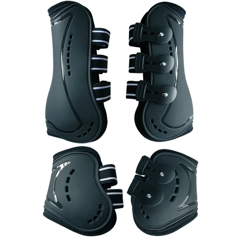 4 Pcs/Set Horse Leg Guard PU Shell Horse Front Back Leg Guard Boot Wrap Protective Boots Horse Fly Leg Guards Set During Jump