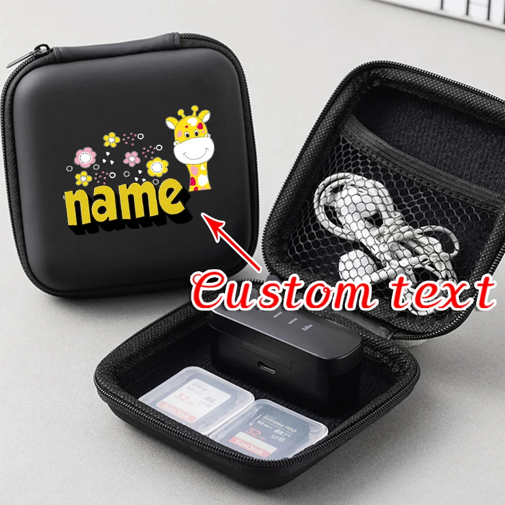 

Custom Name Earphone Box Data Cable Storage Box Storage Card EVA Protection Box Earphone Protection Bag Giraffe Pattern