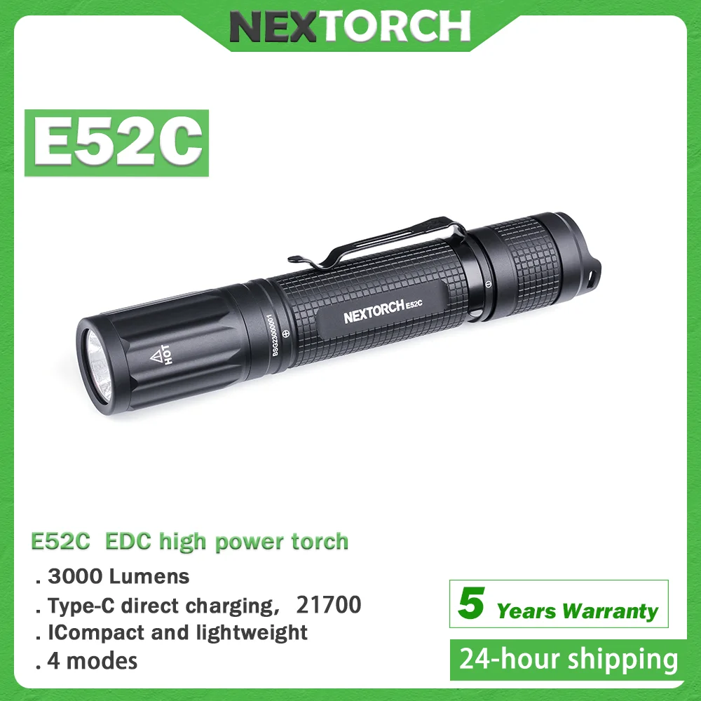 

NEXTORCH E52C High Brightness Outdoor Flashlight EDC 30W High power rechargeable torch,3000 lumen IPX8 waterproof 21700 portable