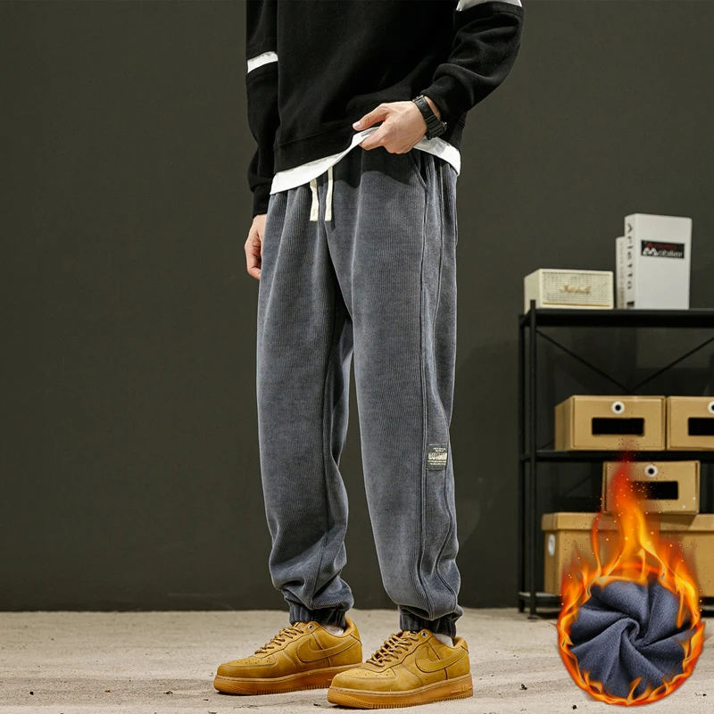 CAAYU 2022 Men Autumn Winter Corduroy Sweatpants Men Baggy Joggers Harajuku Fashion Japanese Streetwear Loose Casual Pants Mens