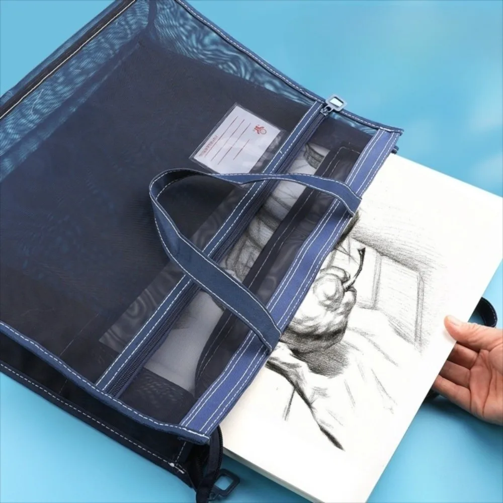 Bolsa duradera A3 con cremallera, bolsa de lona de gran capacidad para documentos y libros, archivador de pintura de malla impermeable, bolsa de almacenamiento de ilustraciones