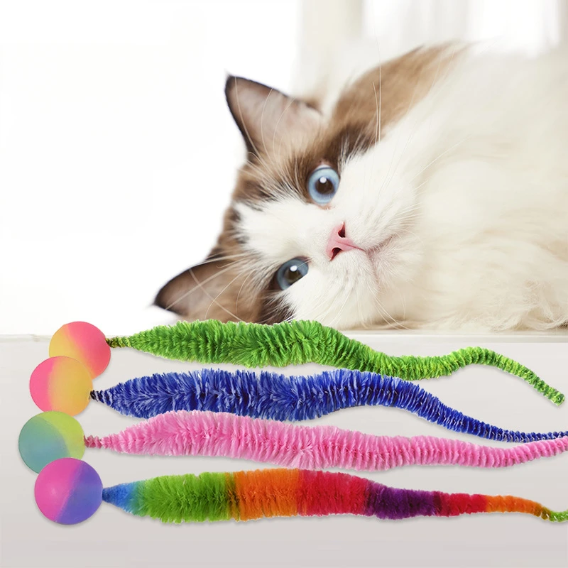 Cat Interactive Toys Caterpillar Elastic Ball Cat Toy Rainbow Worm Bouncing Ball Pet Supplies Puzzle Teasing Cat Interactive Toy