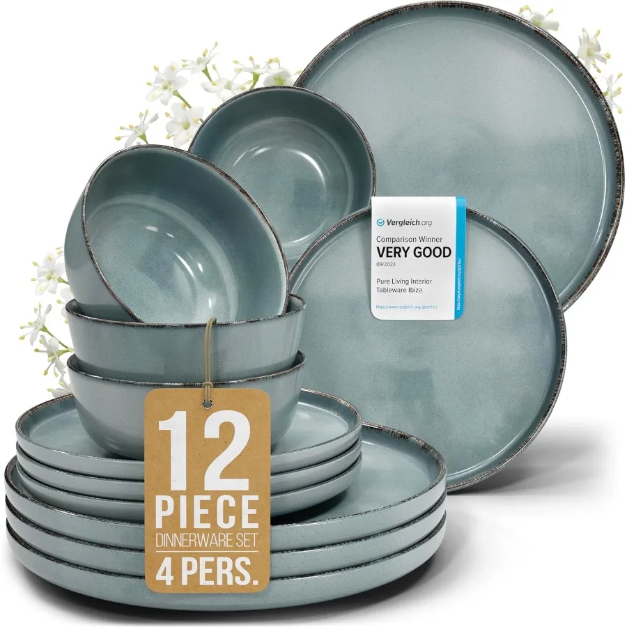 

Rustic 12piece stoneware dinnerware set for 4 persons with durable dishwashersafe design ideal for casual dining and everyday u