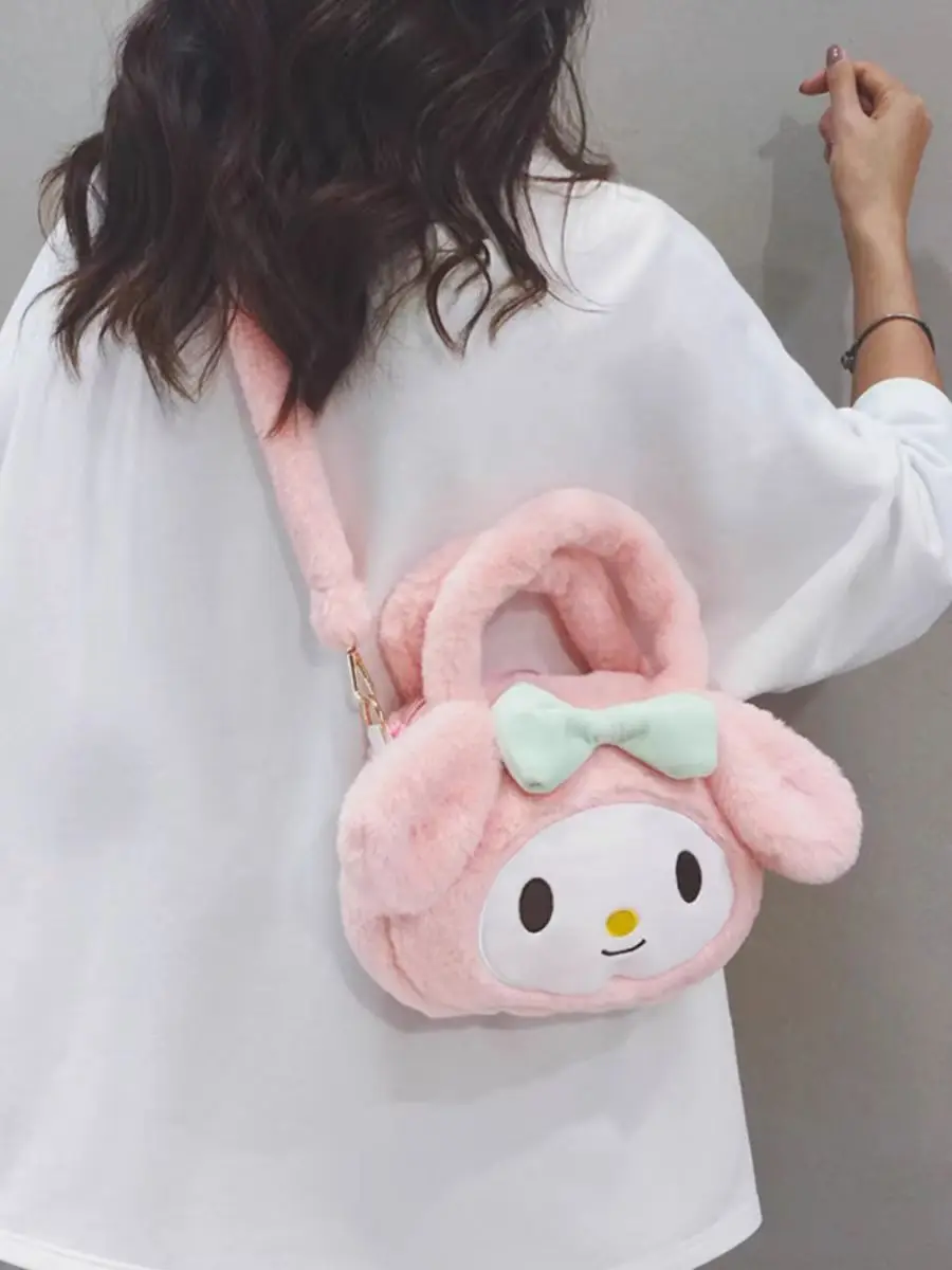 Cute fluffy little bag women 2024 new autumn and winter girl handbag children cartoon Melody crossbody bag