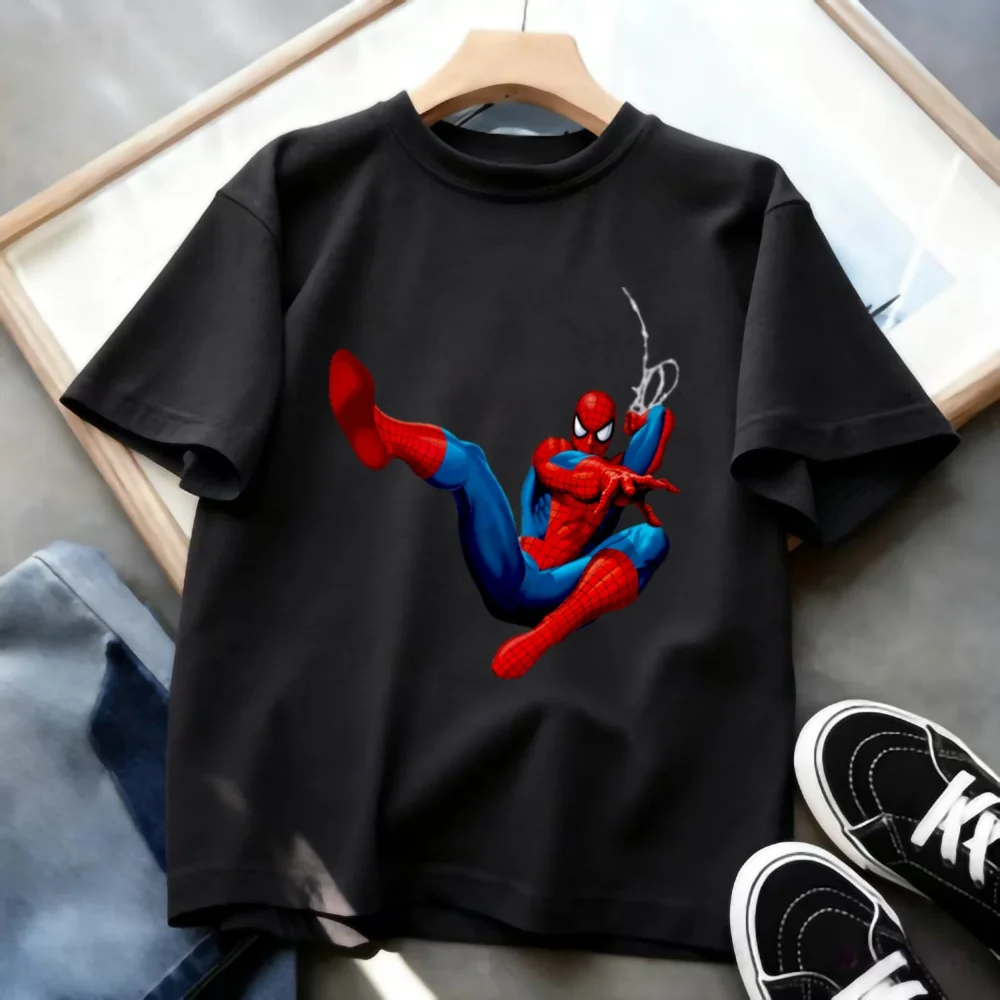 

Детская одежда Marvel «Человек-паук» с короткими рукавами, сетчатый дышащий дизайн, универсальный стиль для мальчиков с круглым вырезом