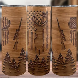 20oz Deer Hunting 3D Print Insulated Skinny Tumbler with Straw and Lid | 304 Stainless Steel Travel Coffee Cup | Festival Gift f