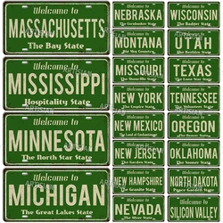 Artisian Welcome To US Landmark License Plate United States Metal Tin Plaque City Car Metal Sign Wall Decor Garage Bar Pub Club