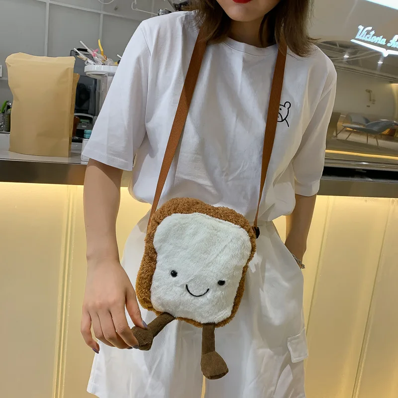 New Cartoon Cute Children\'s Crossbody Bag Cloud Kids Bags Plush Girl Bread Shoulder Bag Fashion Handbag Velvet Purse