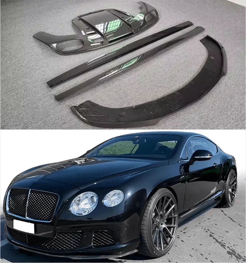 Front Bumper Lip +Rear Spoiler + Trunk Diffuser +Side Body Skirt For Bentley Continental GT 2012 2013 2014 Carbon Fiber