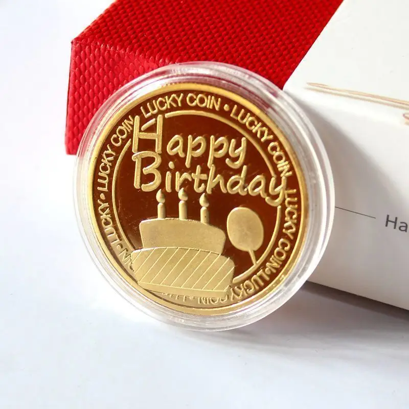 1PCS Birthday Cake Commemorative Coin Handy Gift Small Gift Metal Crafts Iron Gold Plated Silver Plated Lucky Love Coin