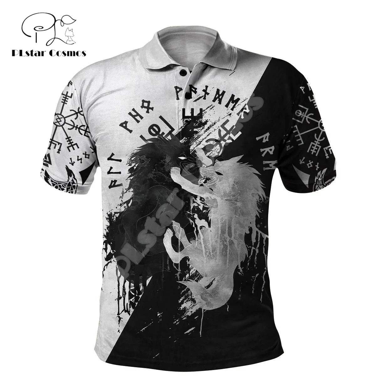 Nordic Mythology Warrior Odin Fenrir Wolf Tattoo 3DPrint Harajuku Streetwear Casual Collar Polo Shirts Summer Short Sleeves Q1