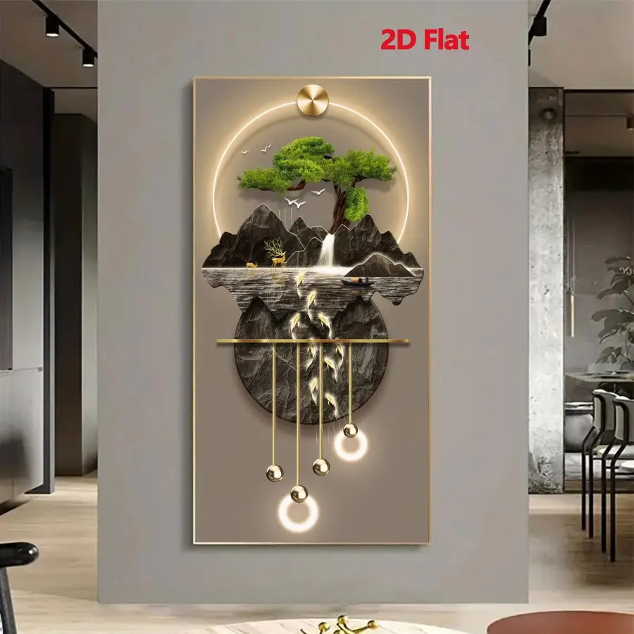 Modern Chinese Landscape Painting - Elegant Minimalist Asian Scenery Suitable for Living Room, Bedroom, Office - Chinese Calligr