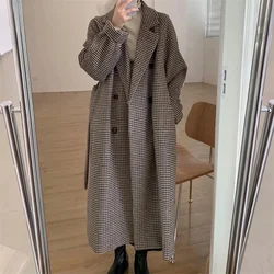 WOMEN WOMEN'S WOOL COAT 2023 Autumn/Winter New Korean Fashion Loose Fit Mid length Thousand Bird Plaid Pattern WOMEN'S COAT COAT