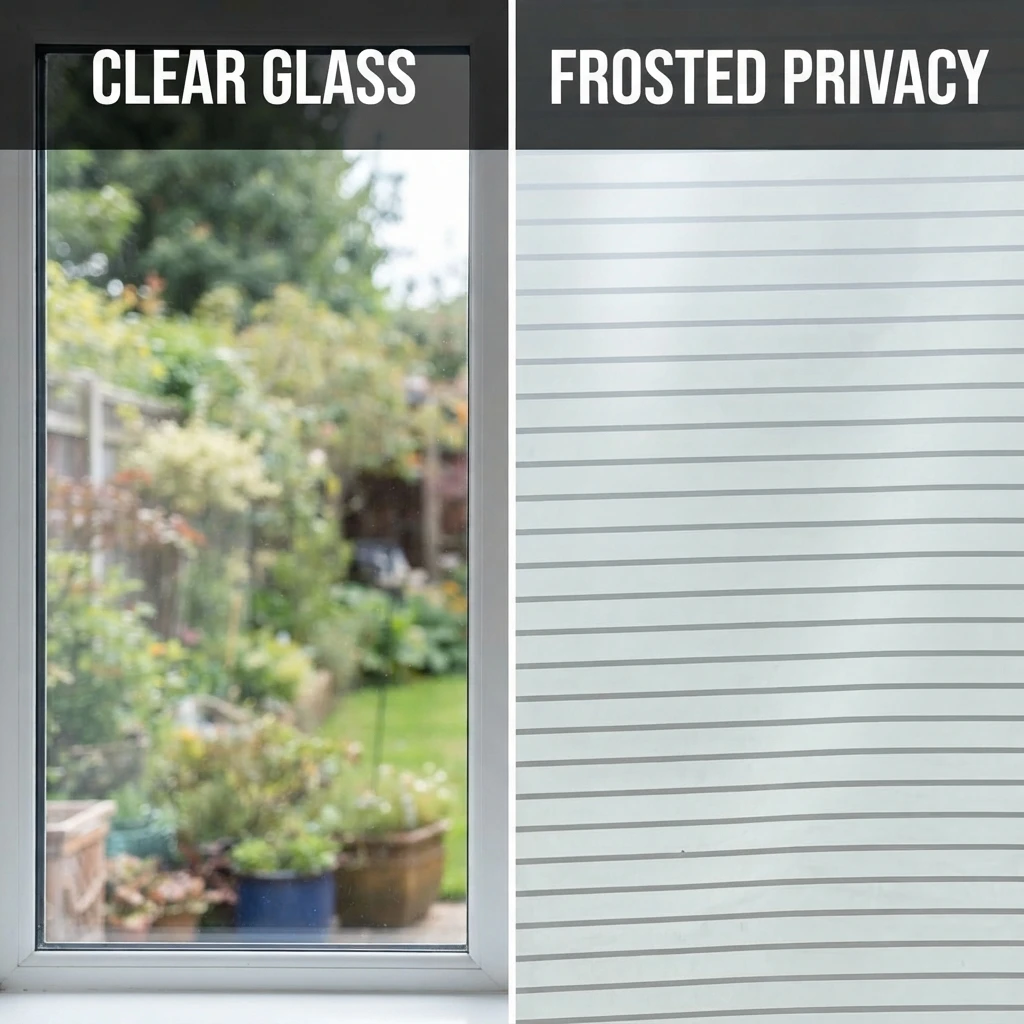 Modern Horizontal Stripe Privacy Window Film Self-Adhesive Removable Decor Sticker for Glass Privacy Protection for Bedroom Livi