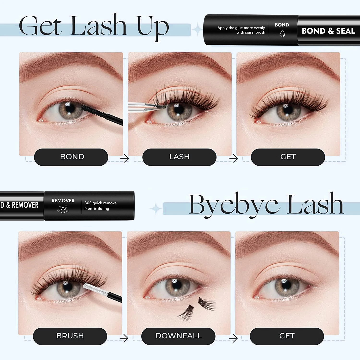 2 in 1 Cluster Lash Glue and Lash Remover  Soothing Non-Irritating Lash Adhesive Super Strong Hold 48 Hours Lash Glue Remover