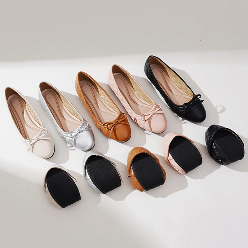 Glitter Silver Bowtie Flats Shoes Women Round Toe Patchwork Plaid Leather  Loafers Sequines Cloth Ballerina Shoes Woman Moccasins - AliExpress 322
