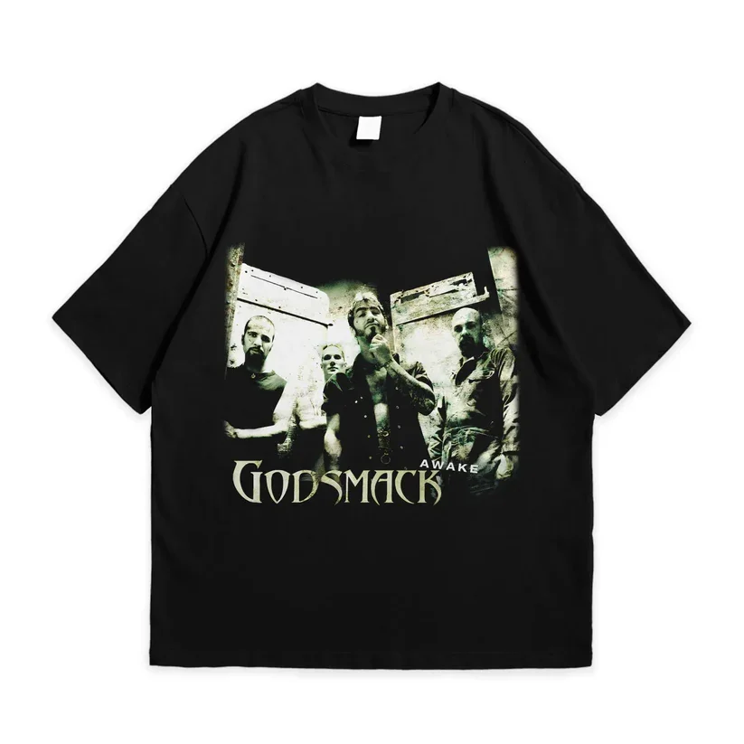 Camiseta de algodón para hombre Godsmack, ropa de calle retro vintage, color negro