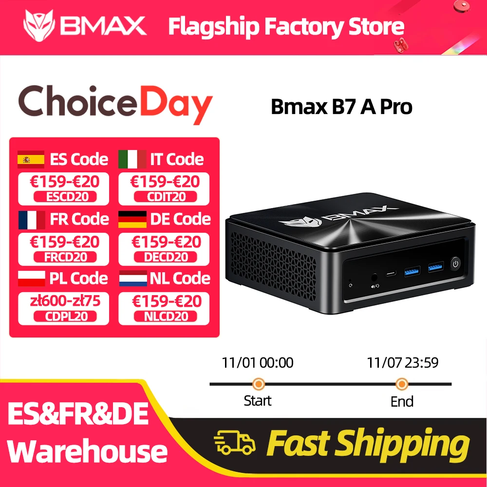 معالج BMAX B7A Pro Mini Pc AMD Ryzen 5 7430U AMD Radeon Graphics 16GB RAM 512GB SSD Windows 11 USB HDMI Type-C Bluetooth #1