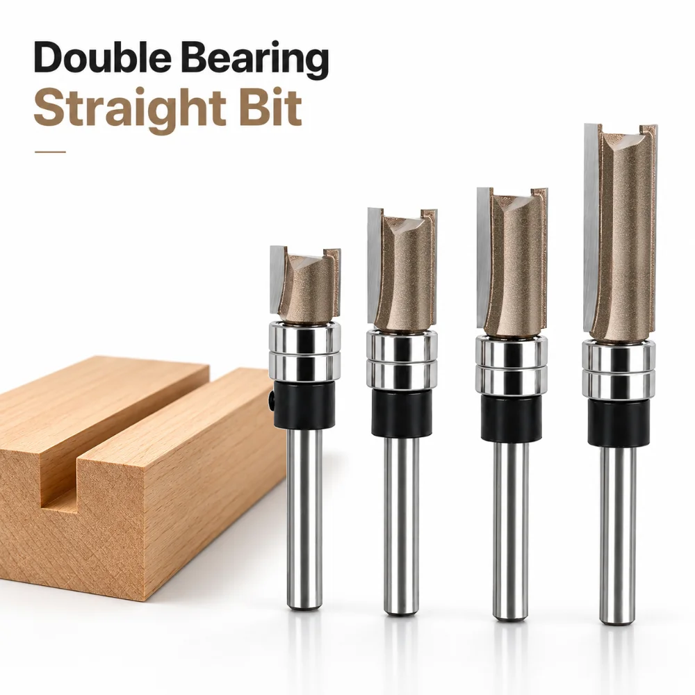 Double Bearing Straight Flush Trim Router Bit Tungsten Carbide Wood Milling Cutter Template Pattern Copy Bit Woodworking Tool