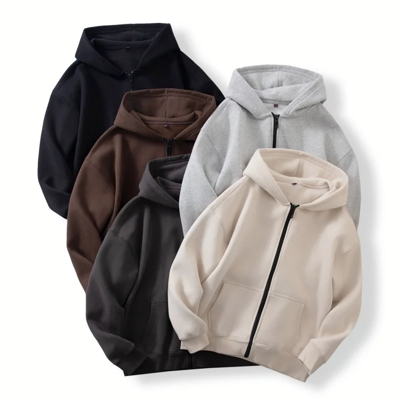 

Thiened Fce Hooded Knitted Cardigan Coat for Men Winter Sportswear Casual Warm Windproof Cotton Polyester Zipper Closure
