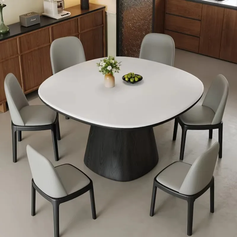 High End Sintered Stone Round Table Dinner Room Simple Small Unit Dining Table Luxury Restaurant With Wooden Leg Dining Table