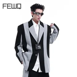 FEWQ Structural Design Shoulder Pads Silhouette Suit Jacket Men Autumn Winter Contrast Color Patchwork Male Tops Fashion 24E1751