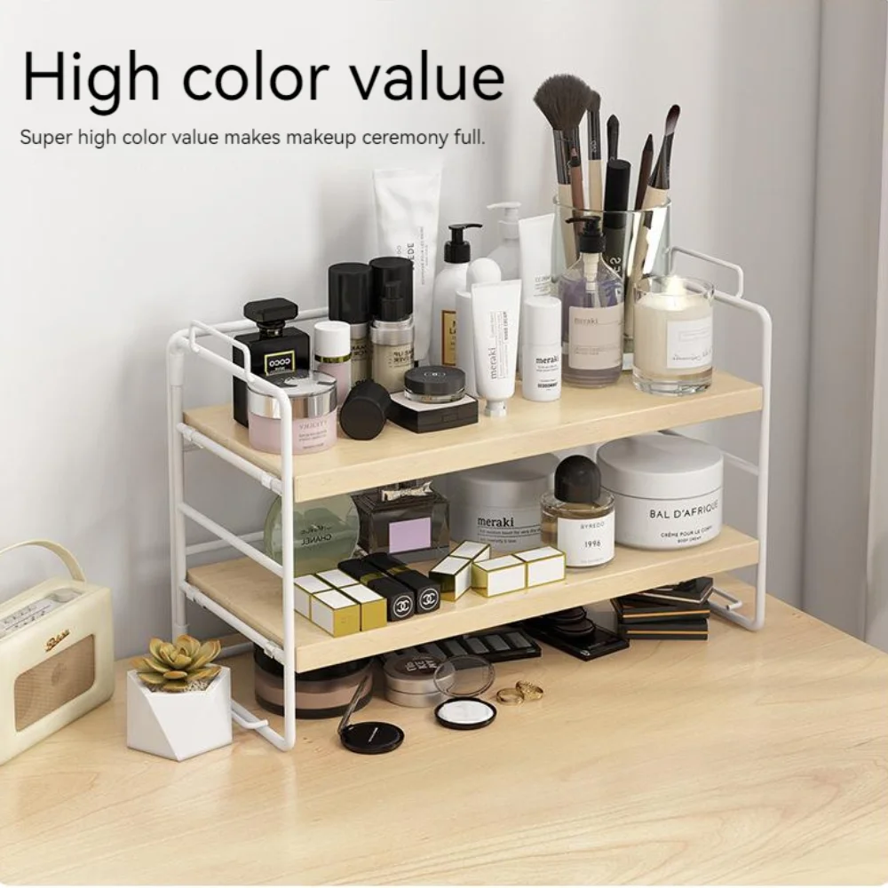 Desktop Bookshelf Organizer Multi-Layer Storage Rack Wooden Flower Shelf Kitchen Organizer Save Space Bedroom Makeup Stand Rack