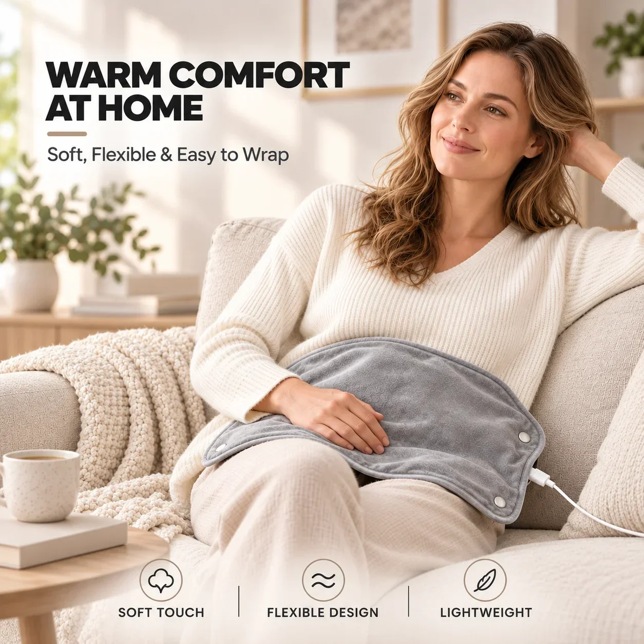 USB Heating Pad 30x50cm 5V 2A Type-C 10W Electric Warming Pad Soft Plush Heated Wrap for Waist Lap Shoulder Home Office & Travel
