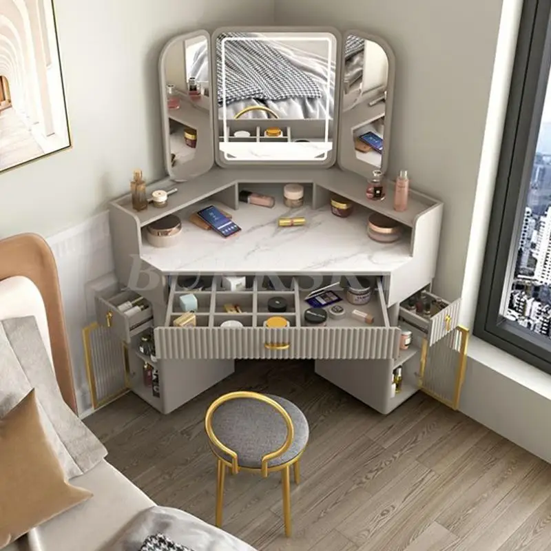 Dressing Table Luxury Modern Triangle Corner Vanity Furniture Makeup Dressing Table With Mirror Bedside Desk For Bedroom
