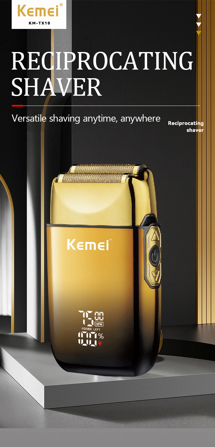 Kemei TX10 Wiederaufladbarer Elektrorasierer mit Metallgehäuse für Männer, Haar- und Bartschneider, Elektrorasierer für Glatzenrasur, Finishing-Fade-Funktion – Detail 1