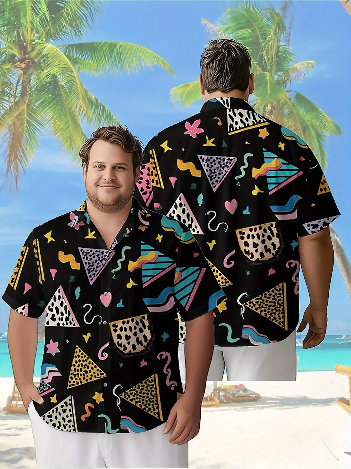 

Men's Plus Size Hawaiian Shirts Retro Geometry Pattern, Button Up Shirts, Unisex Casual Clothing, Summer Tops