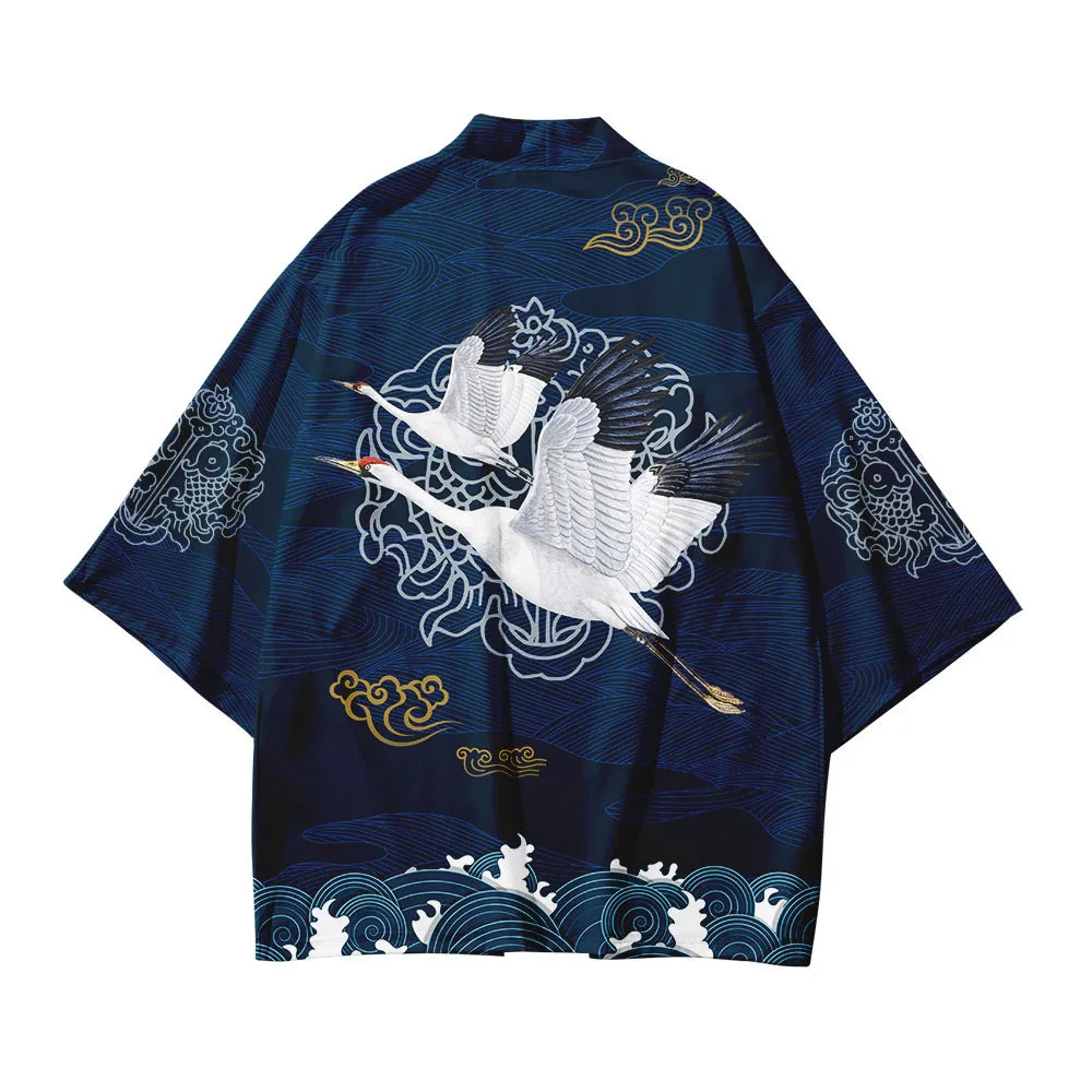 3D Japanese Style Crane Koi Kimono Streetwear Haori Men Women Cardigan Japan Girls Robe Chinese Dragon Anime Clothes