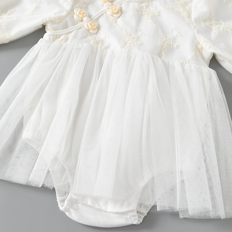 Chinese Style Newborn Baby Girls Dress Lace Flowers Toddler Girl Princess Dresses for Spring Autumn