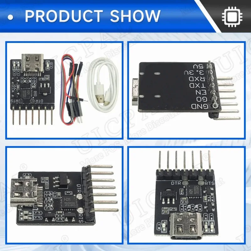 CH9102F Downloader Module Chip Program Burning for ESP32 MINI TYPE-C USB to UART RS232 RS485 Serial Port Download 7Pin