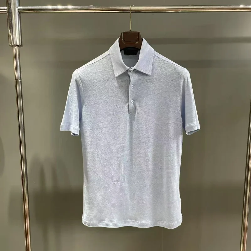 

Мужская льняная рубашка Laoqian Sle из 100% льна, новая модная деловая модель 2025 года, с отложным воротником, летняя футболка с коротким рукавом