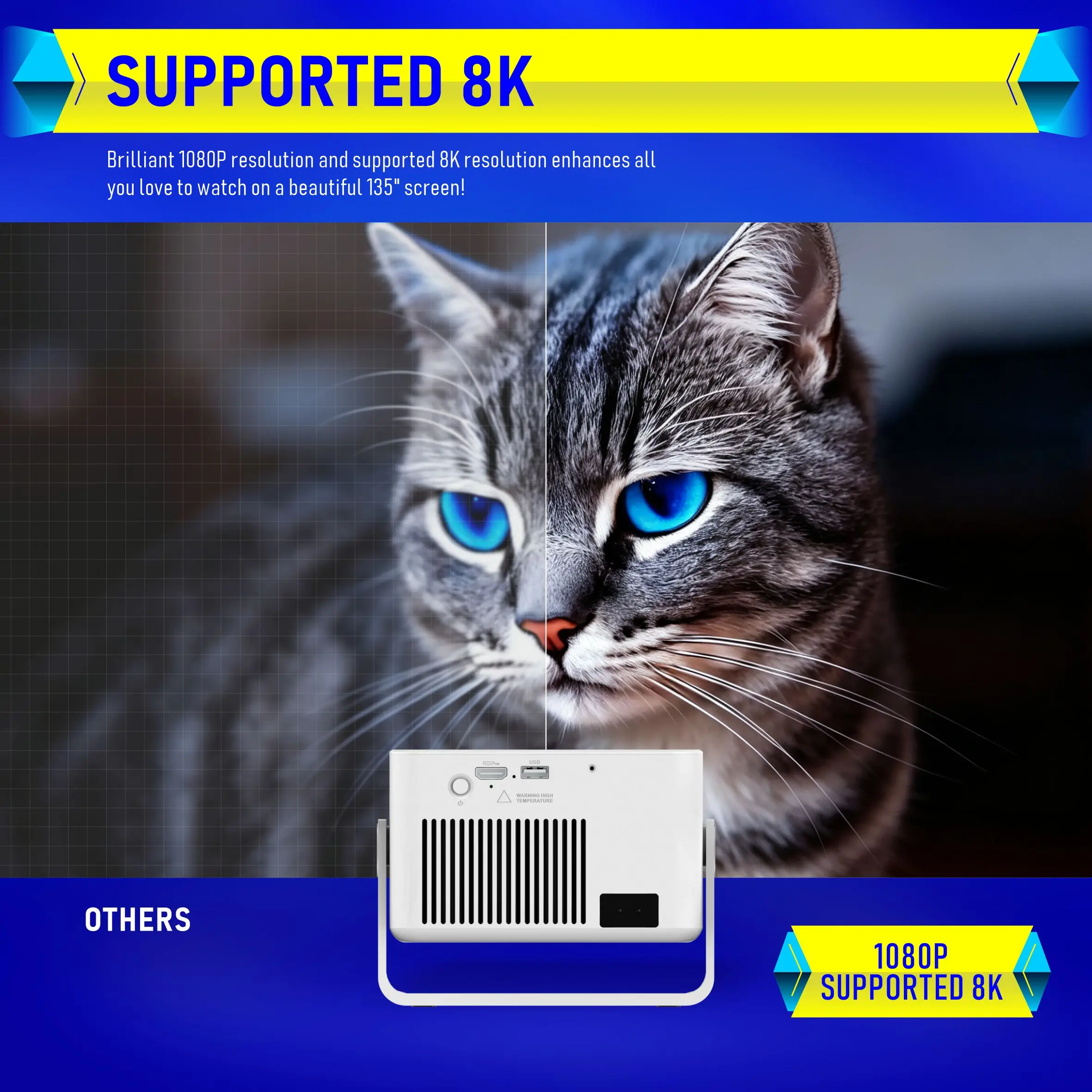 HY320MAX 4K Projector, 1080P Native, FULL HD High Brightness, Auto Focus & Keystone, Ultra Short Throw Mini Smart Projector